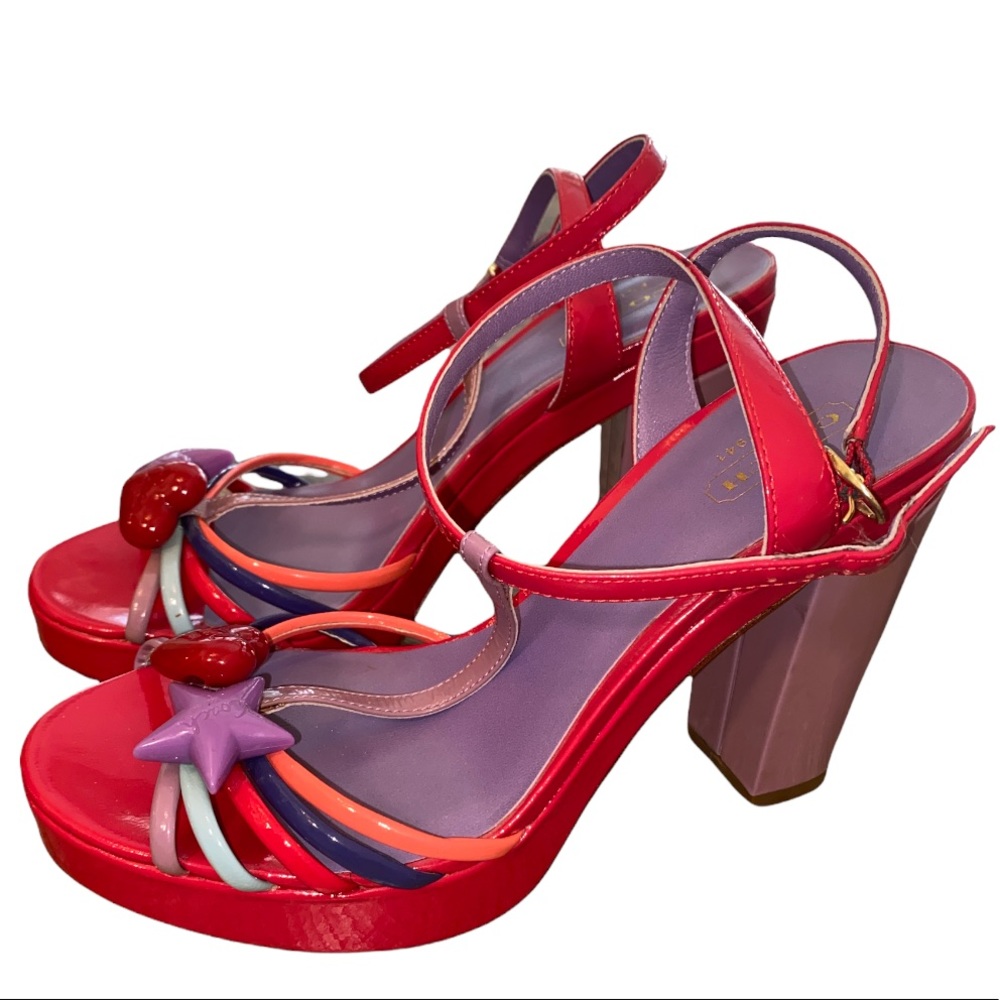 Coach Candy patent leather block heels red heart purple star sandal Jenniffer 7